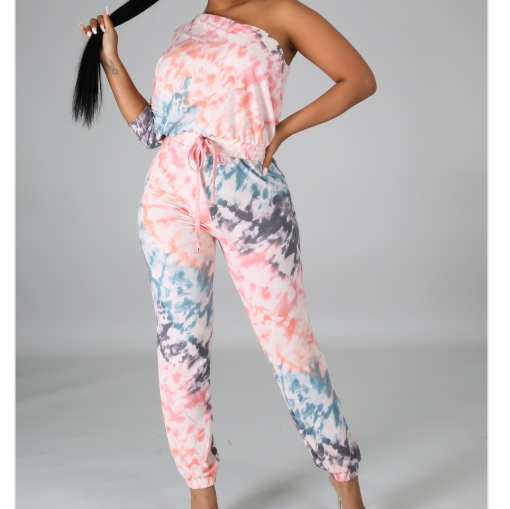 Multi colored jumpsuit w/ mask